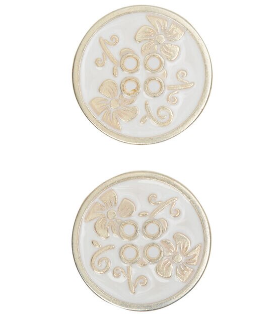 La Mode 3/4" Gold Flowers on White 4 Hole Buttons 2pk, , hi-res, image 3