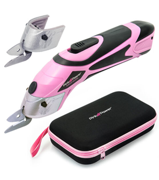 Pink Electric Cordless Scissors Fabric Cutter With Storage Case