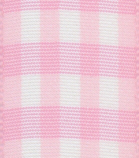 Offray 7/8"x9' Taffeta Gingham Checks and Plaids Woven Ribbon Light Pink