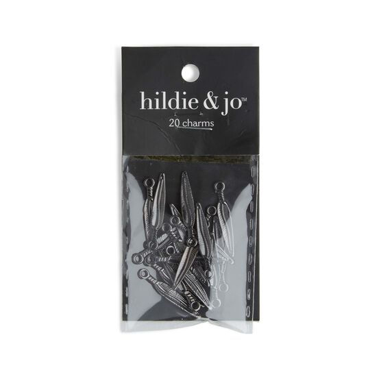 12mm x 8mm Black Nickel Feather Charms 20pk by hildie & jo