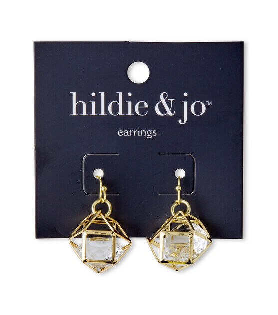Gold Geometric Earrings With Clear Crystal by hildie & jo