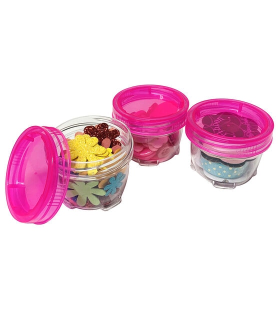 Everything Mary 2" x 1.5" Plastic Stackable Jars With Pink Lids 3pk, , hi-res, image 3