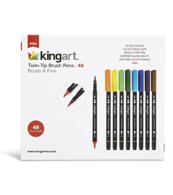KINGART Dual Tip Brush Pen Art Markers Set of 48 Unique Colors, , hi-res, image 3