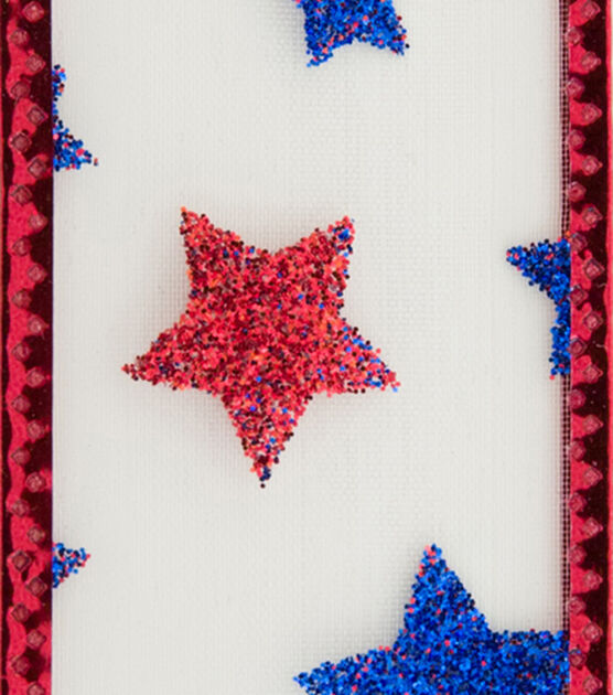 Offray Wired Edge Ribbon 1 1/2x9' Patriotic Stars