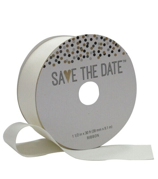 Save the Date 1.5'' X 30' Ribbon Ivory Grosgrain
