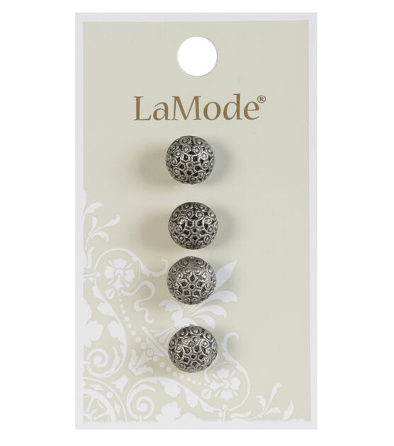 La Mode 3/8" Antique Silver Ball Shank Buttons 4pk