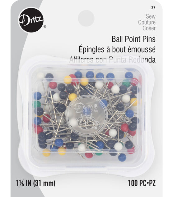 Dritz 1-1/4" Ball Point Pins, Assorted, 100 pc