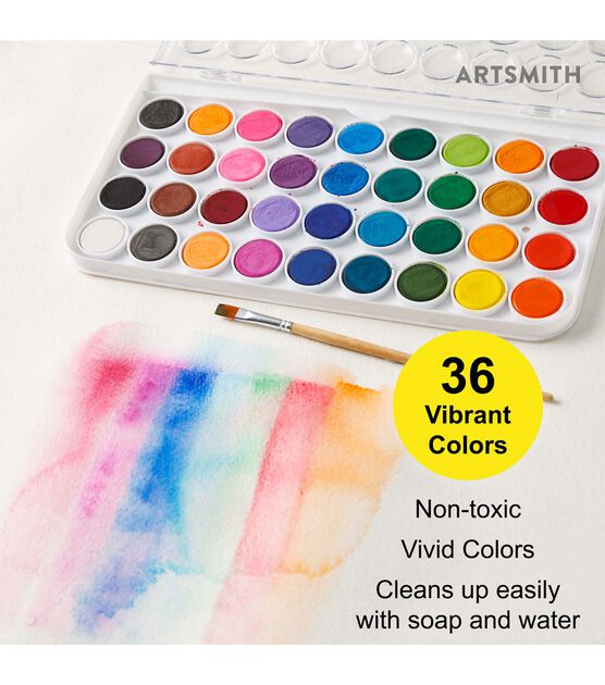 36ct Watercolor Pan & Brush Set by Artsmith, , hi-res, image 6