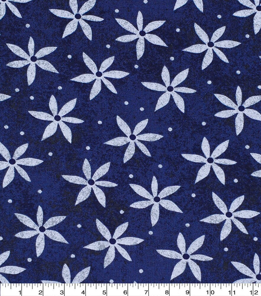 Daisies & Dots Quilt Cotton Fabric by Keepsake Calico, Blue, swatch, image 1