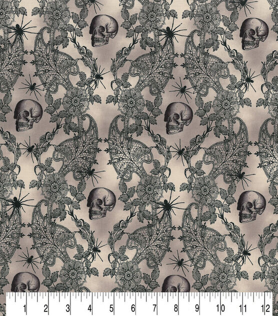 Skulls And Lace Halloween Cotton Fabric, , hi-res, image 2