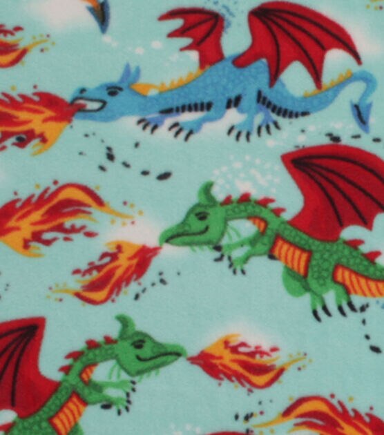 Dragons on Green Anti Pill Fleece Fabric
