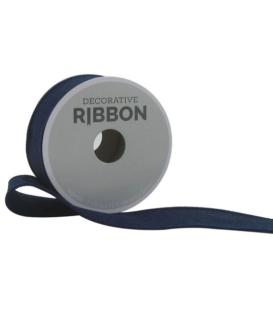 Decorative Ribbon 1.5" Solid Linen Ribbon Navy