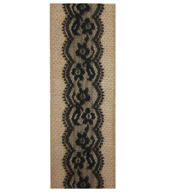 Decorative Ribbon Lace on Burlap 2.5''x12' Black, , hi-res, image 2