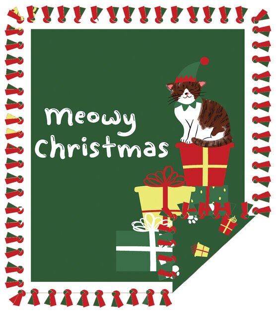 48" Wide Meowy Christmas No Sew Fleece Blanket, , hi-res, image 1