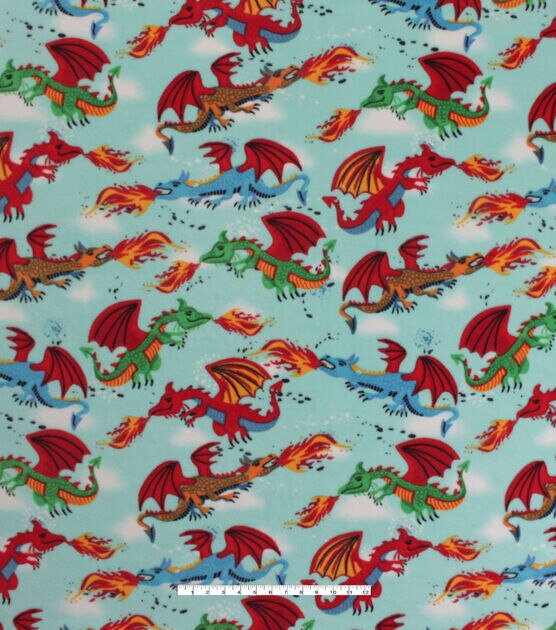 Dragons on Green Anti Pill Fleece Fabric, , hi-res, image 2
