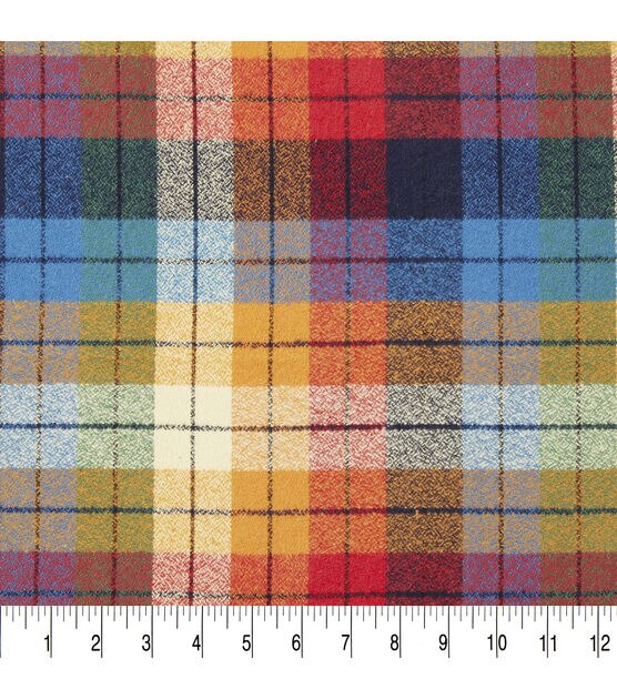 Multicolor Ombre Plaid Brush Cotton Fabric