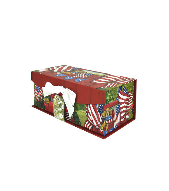 11.5" Patriotic Flags on Red Flip Top Box With Bow by Place & Time