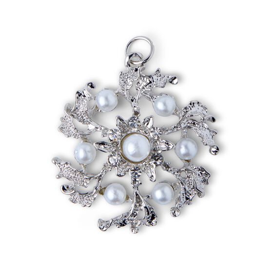 1.5" x 1" Silver Flower Pendant With Pearls by hildie & jo, , hi-res, image 2