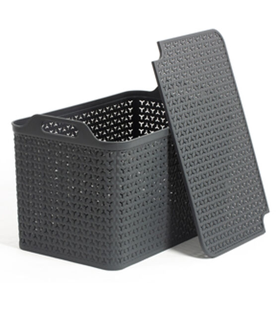 17" x 10" Charcoal Plastic Storage Basket With Lid by Top Notch, , hi-res, image 2