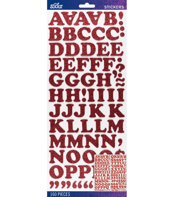 Glitter Cursive Alphabet Letter Stickers, 1-inch, 50-piece, Red 