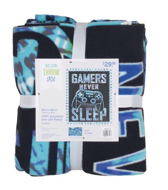 48" Wide Gamers Never Sleep No Sew Fleece Blanket, , hi-res, image 2