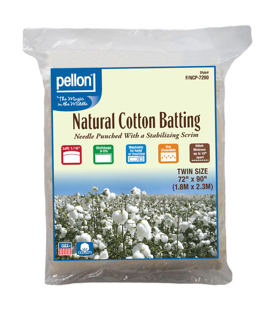 Pellon Nature's Touch Cotton Batting Twin Size 72"x90"