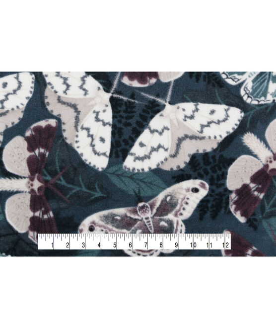 Moths on Blue Anti Pill Fleece Fabric, , hi-res, image 4