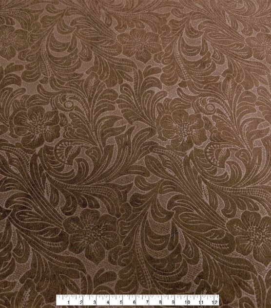 Brown Paisley Embossed Suede Fabric, , hi-res, image 2