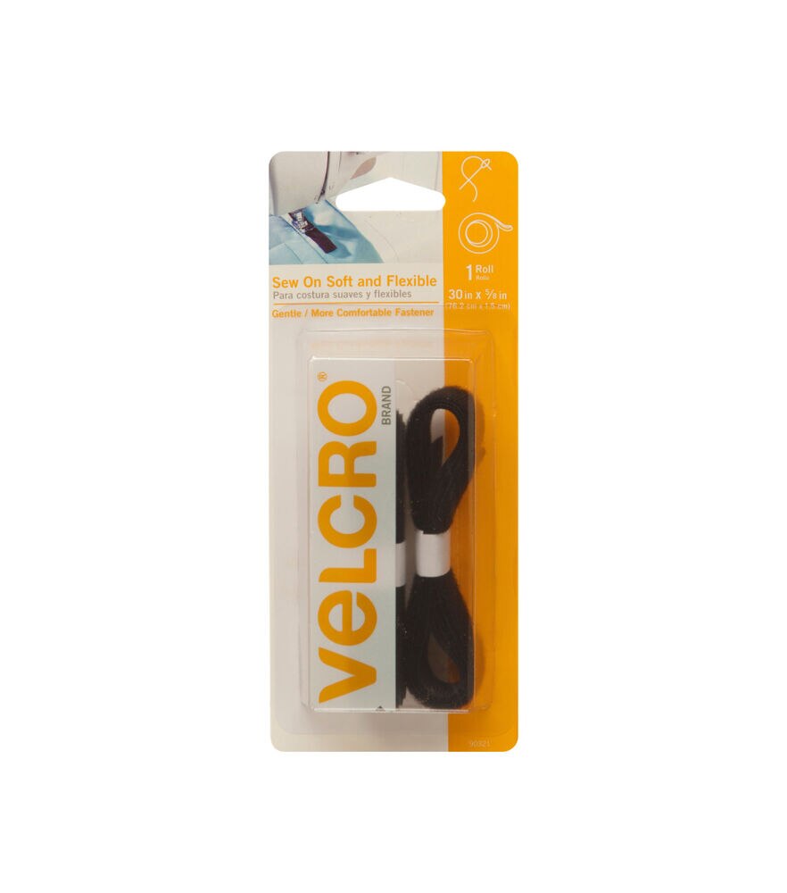 VELCRO Brand 0.63'' x 30'' Soft &Flexible Sew On Tape, Black, swatch