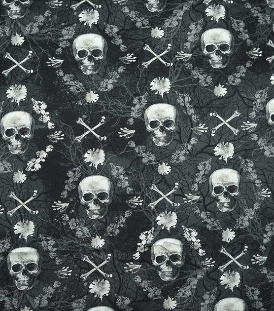 Floral Jolly Rogers Cotton Canvas Fabric