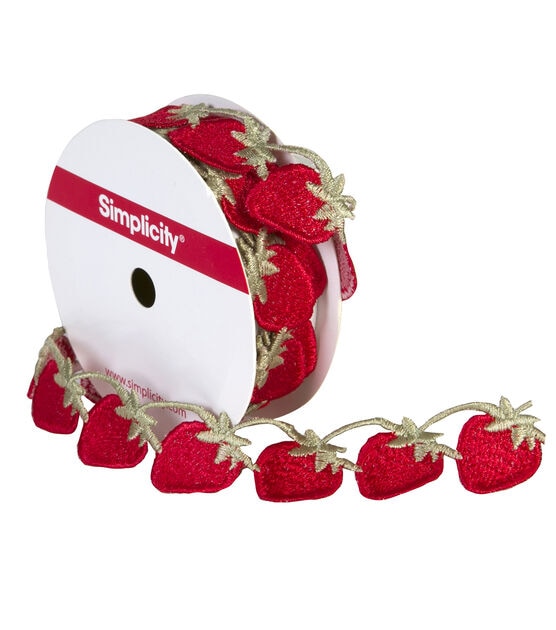 Simplicity Strawberry Embroidered Trim 0.88'' Red, , hi-res, image 4