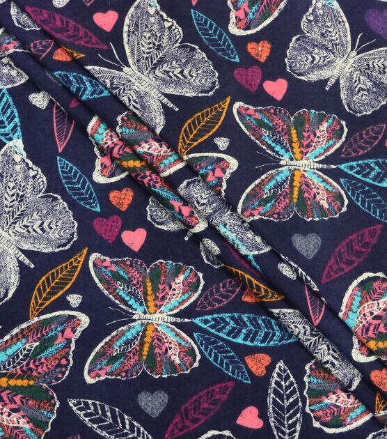 Butterfly Outline Navy Super Snuggle Flannel Fabric, , hi-res, image 2