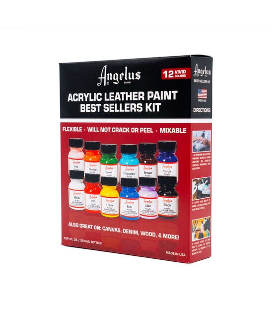 Angelus Acrylic Leather Paint Starter Kit Set of 12 Pack Paint 1oz Blacks,  Browns, Whites, Grey, Beige, Cream