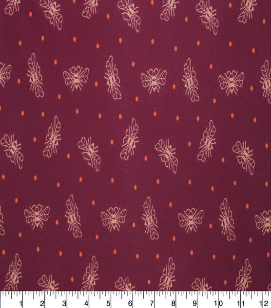 Bees & Dots on Maroon Quilt Cotton Fabric by Quilter's Showcase