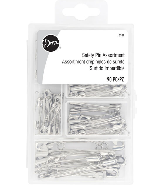 Dritz Curved Safety Pins, Assorted Sizes, 90 pc