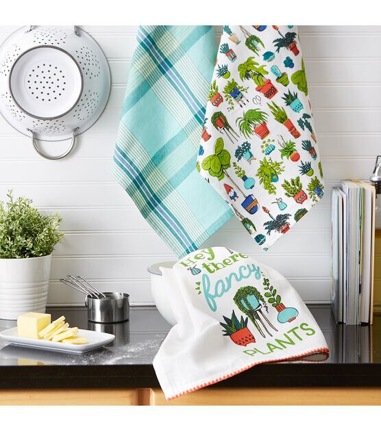 Design Imports Set of 3 Hey There Fancy Plants Kitchen Towels