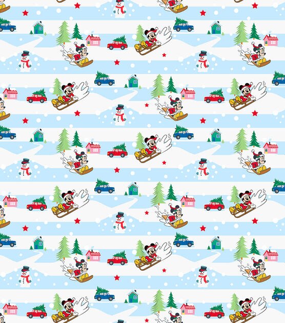 Disney Mickey Minnie Sledding Fun Christmas Cotton Fabric, , hi-res, image 2