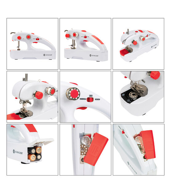 SINGER Stitch Sew Quick Handheld Sewing Machine - White/Red, 1 ct