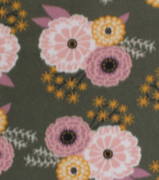 Floral On Olive Blizzard Fleece Fabric