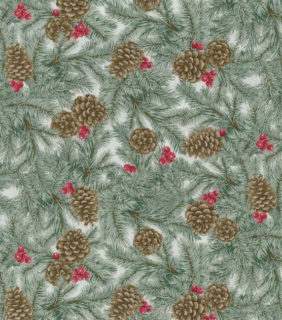 Hi Fashion Pinecones & Berries Christmas Cotton Fabric