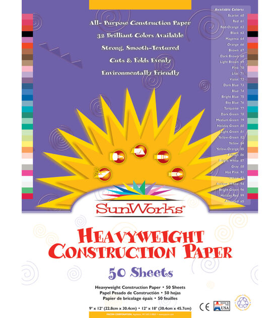 Pacon 50 Sheet 12" x 18" Multicolor SunWorks Construction Papers
