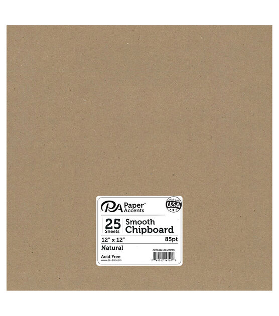 Paper Accents 12"x12" 85pt Chipboard Natural, 25pk