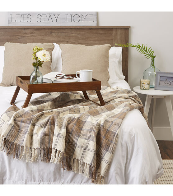 Design Imports Throw Blanket Stone Farmhouse Plaid, , hi-res, image 4