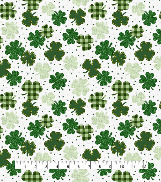 Gingham Clover On White St. Patrick's Day Cotton Fabric