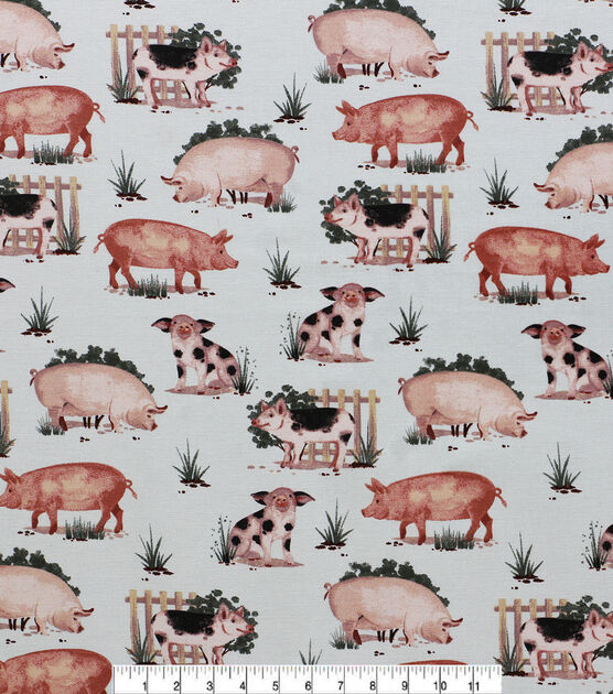Happy Pigs On Blue Keepsake Cotton Fabric, , hi-res, image 2
