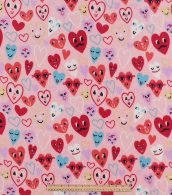 Hearts on Pink Anti Pill Fleece Fabric by POP!, , hi-res, image 2
