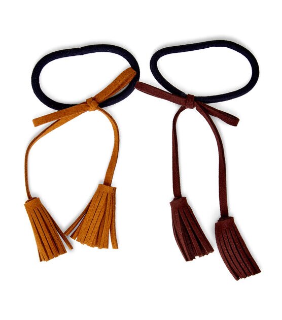 2ct Brown & Black Hair Ties With Tassels by hildie & jo, , hi-res, image 2