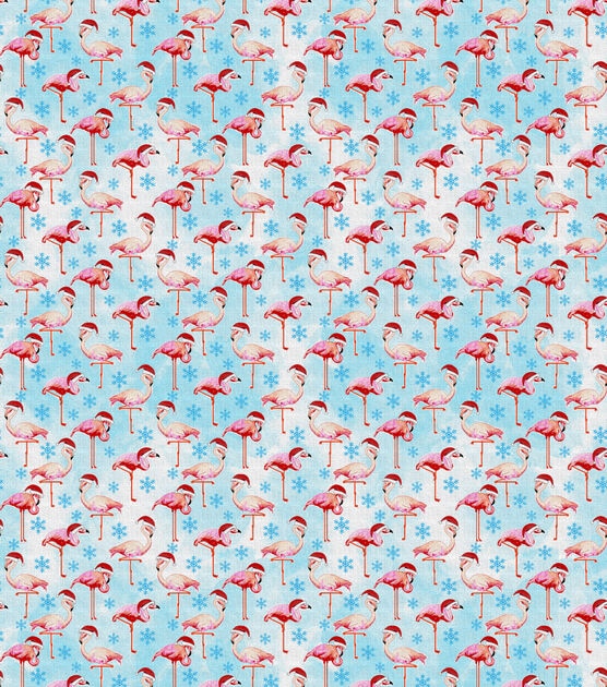 Santa Flamingos & Snowflakes Christmas Cotton Fabric, , hi-res, image 2