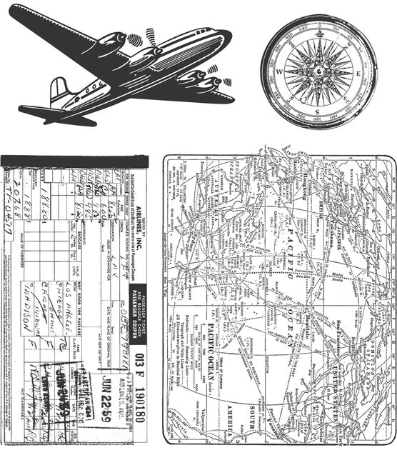 Tim Holtz 8.5" x 7" Air Travel Red Rubber Stamp Sheet