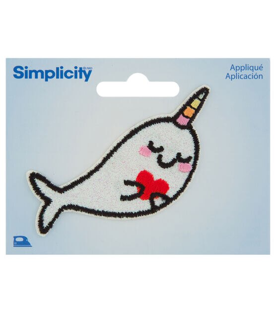 Simplicity 2.5" Sparkly Narwhal Iron On Patch